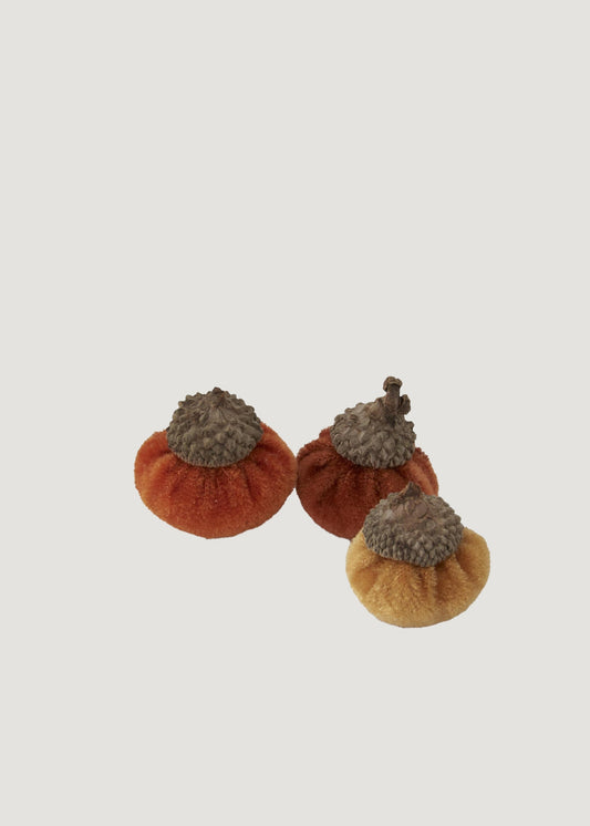 Set of 24 Plush Velvet Fall Acorn Decorations