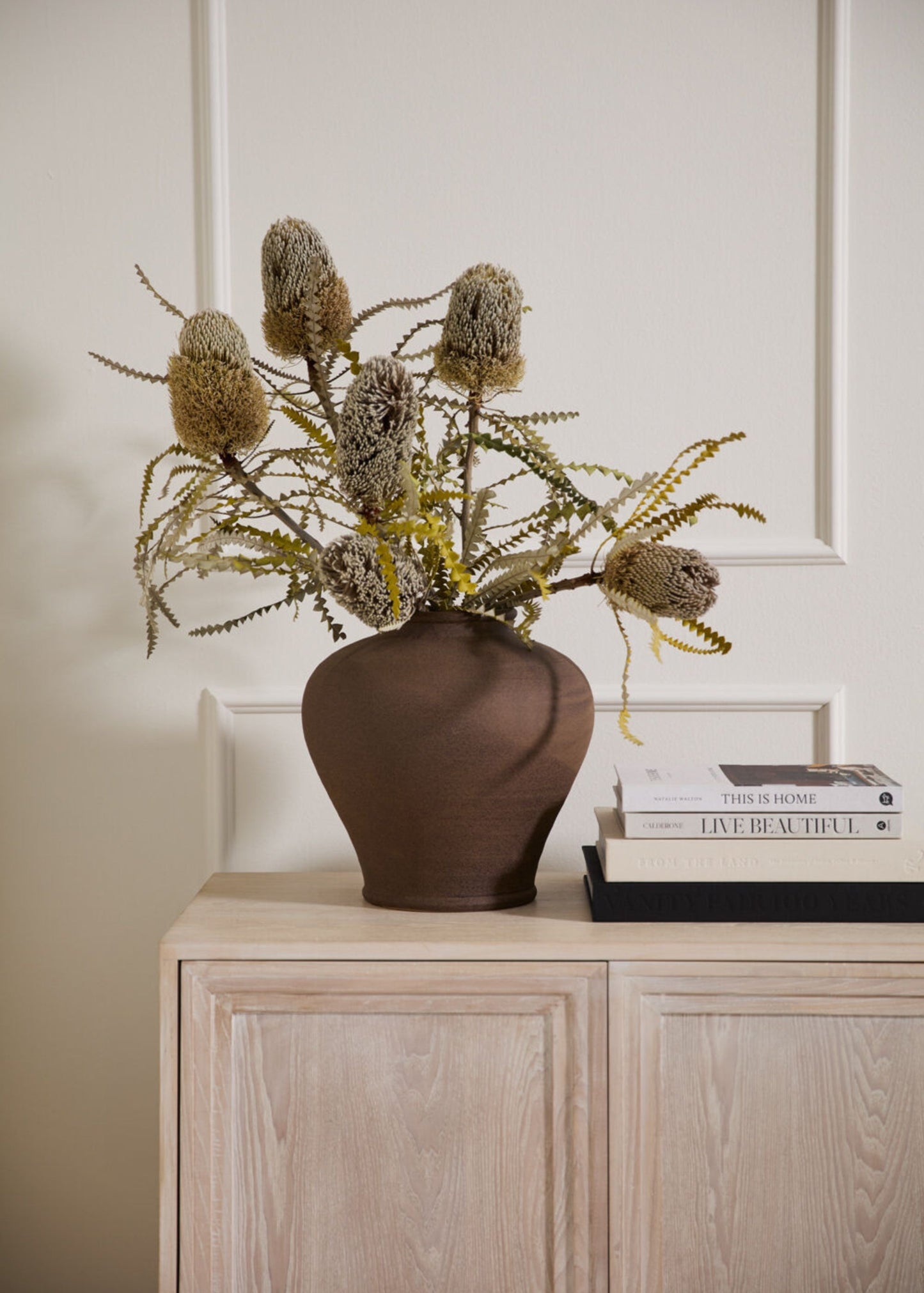 Large Stoneware Table Vase in Warm Brown - 12.5"