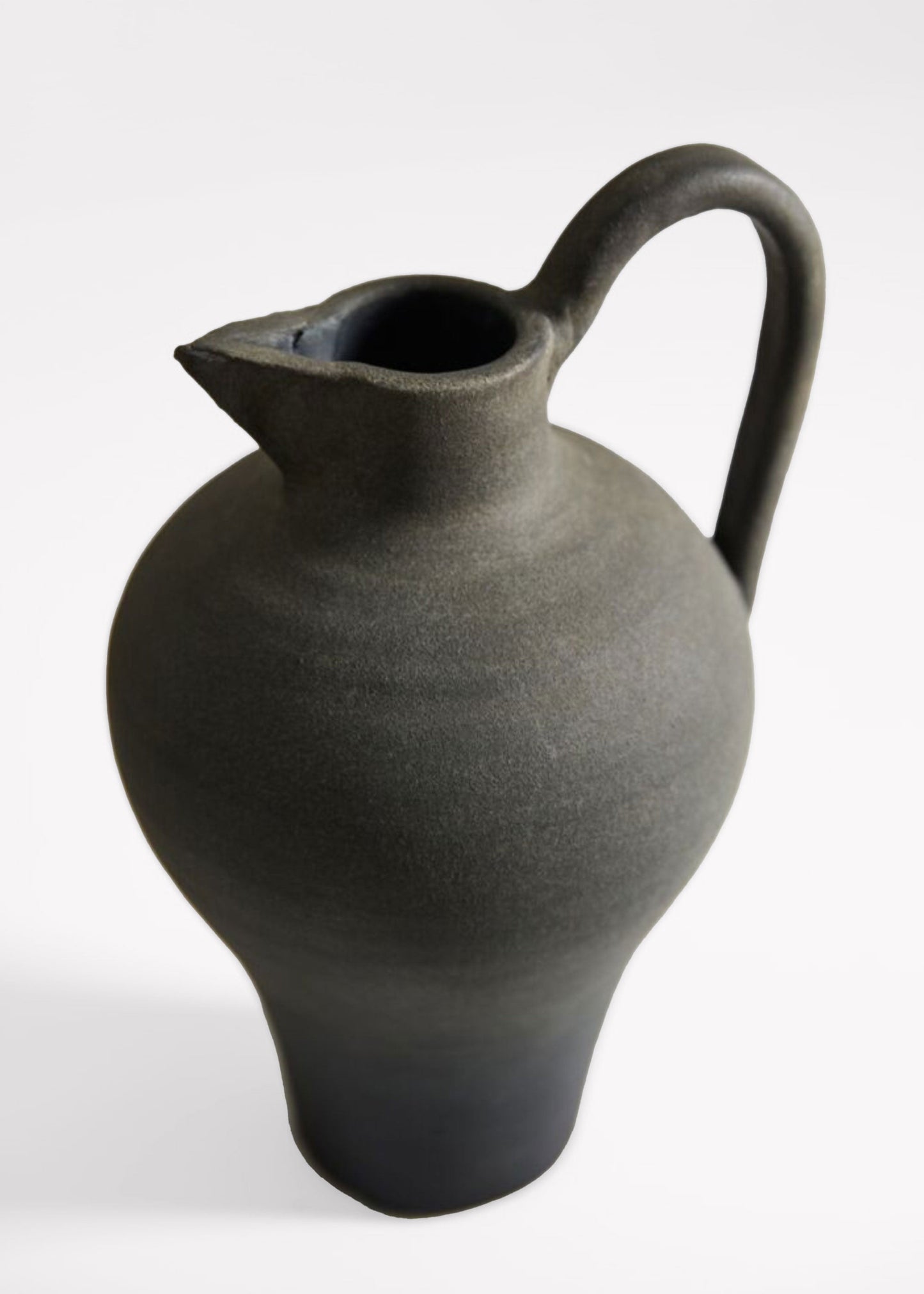 Handmade Terra Cotta Pitcher Vase with Handle in Aged Black - 11.75"