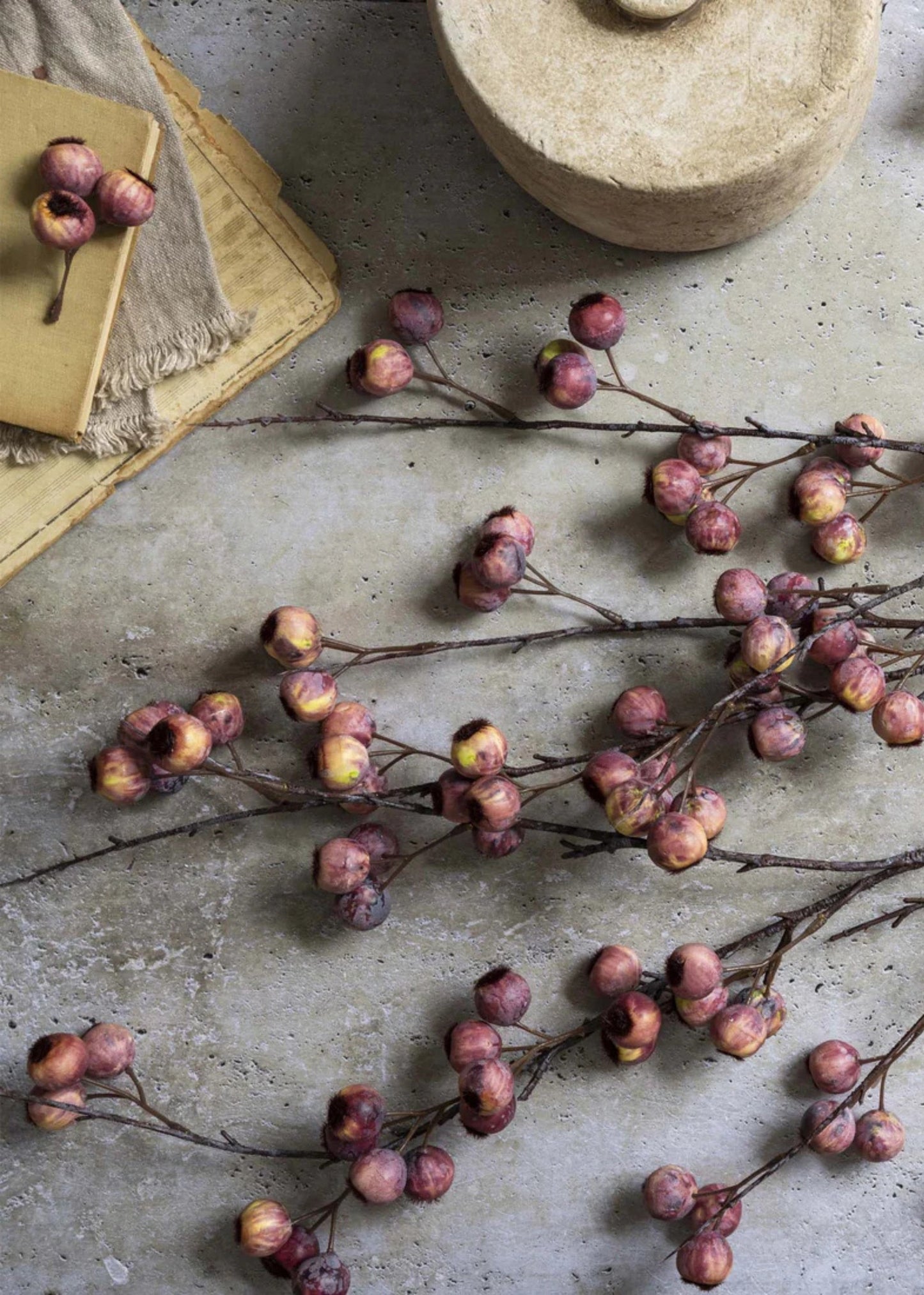 Pink Fake Hawthorn Berry Branch - 35.25"