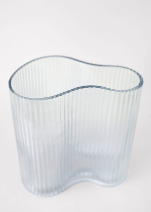 Clear Glass Ridged Asymmetrical Vase - 7.75"