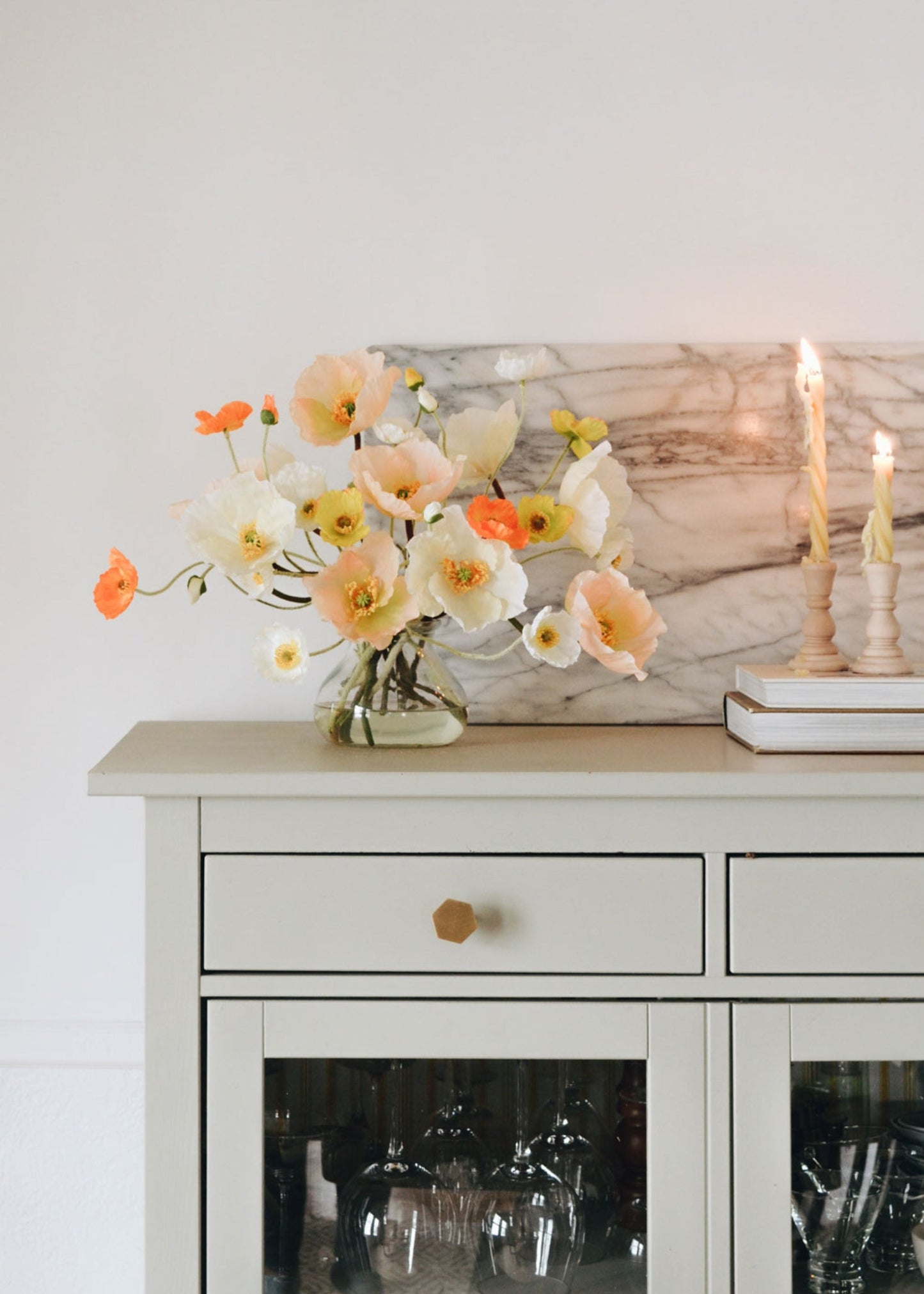 Fake Blooming Poppy Flowers in Peach - 29"