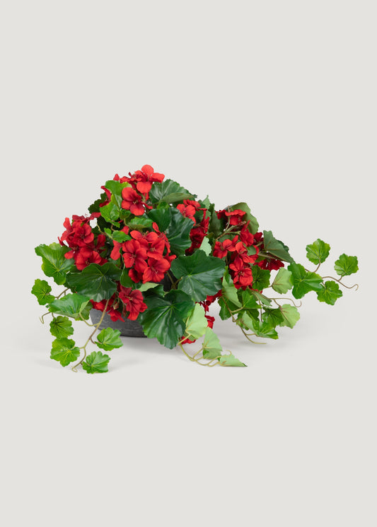 UV Treated Indoor/Outdoor Fake Geranium Hanging Bush - 24"