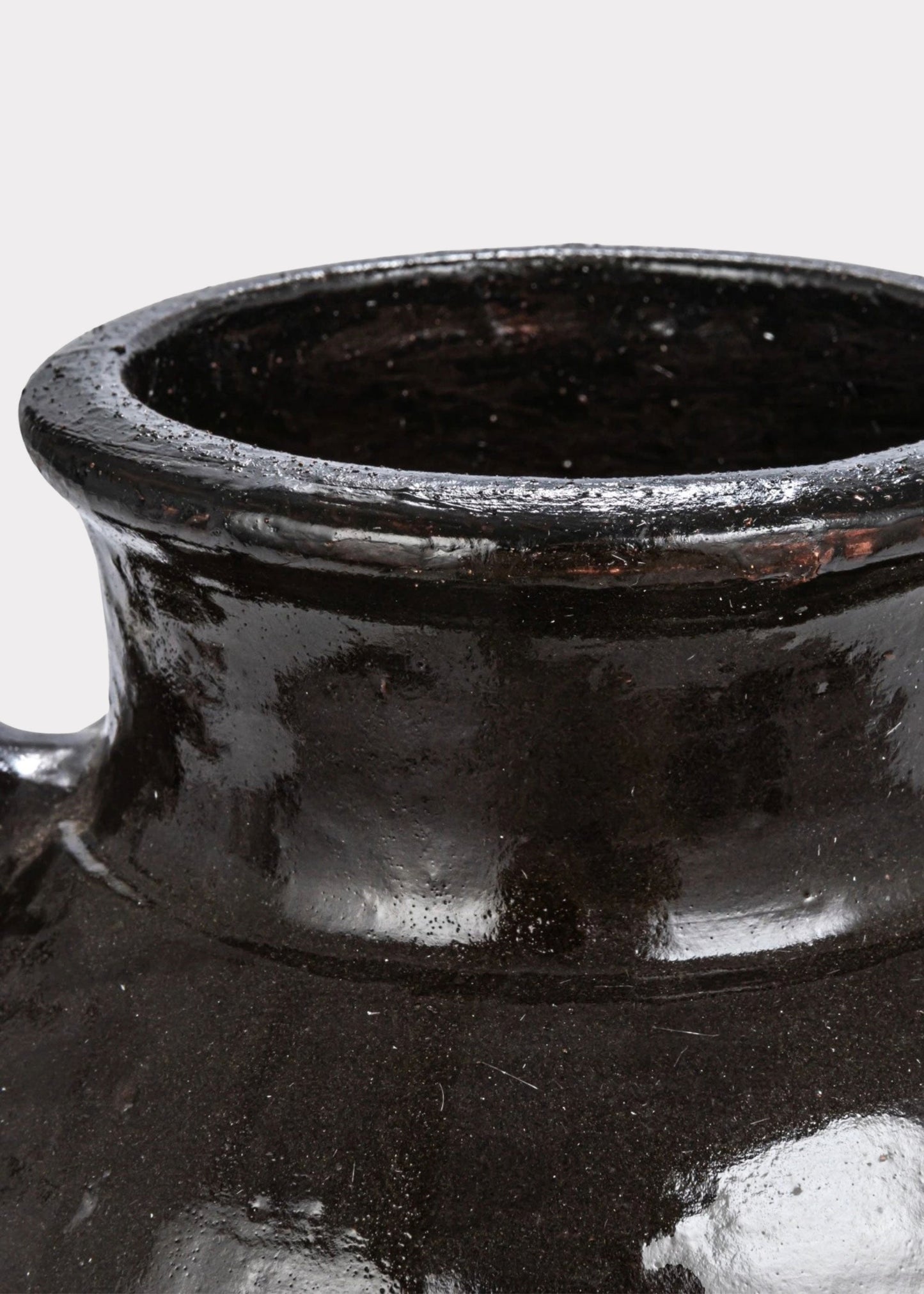 Large Distressed Clay Jar Vase in Dark Brown Black Hue - 11.75"