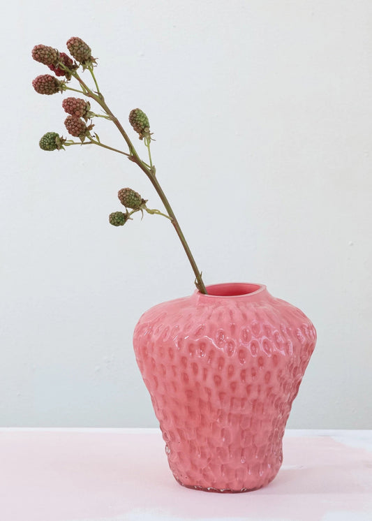 Opaque Pink Glass Strawberry Vase - 6.75"