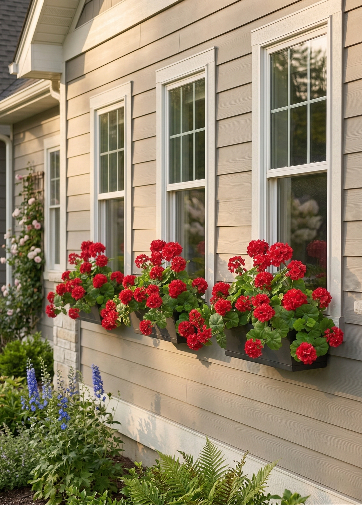 Red Artificial Geranium Arrangement in Plastic Planter - 18"