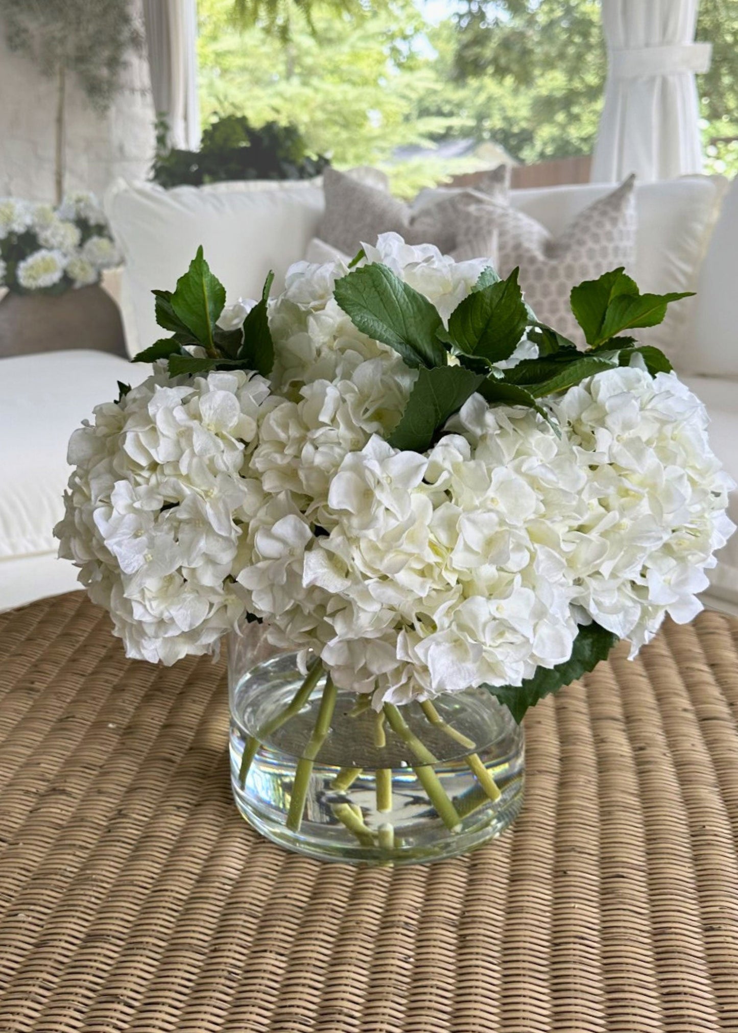 Faux Talc White Hydrangea Arrangement - 12"