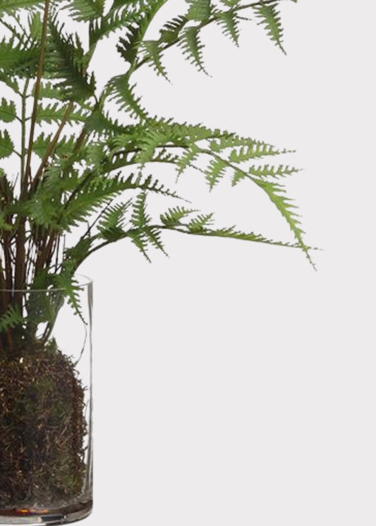Fake Forest Fern Plant Arrangement in Glass Vase - 25"