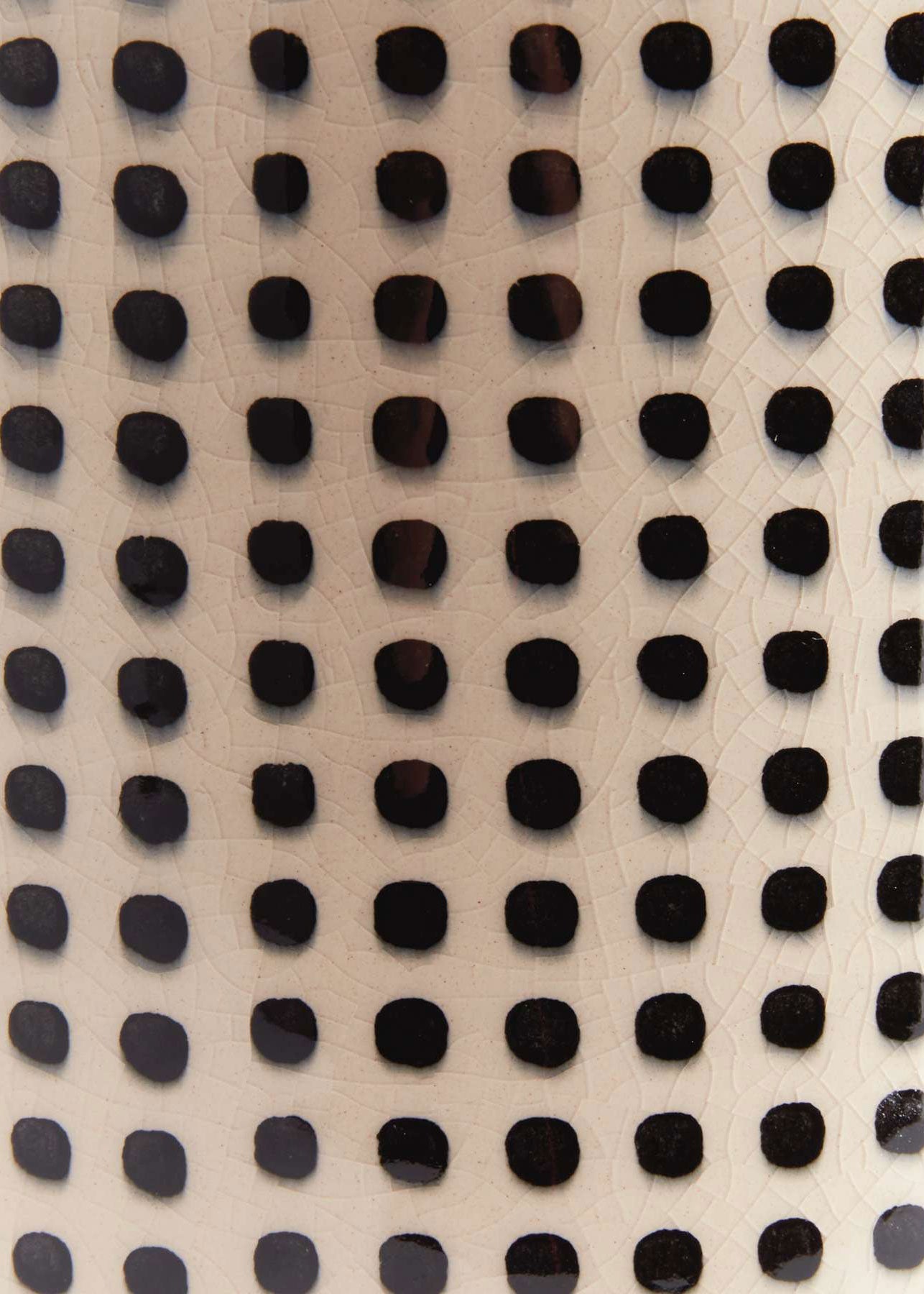 Handmade White and Black Dotted Ceramic Cylinder Vase - 11.25"
