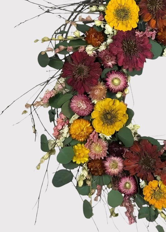 Preserved Zinnia Flower Wreath - 20"