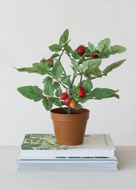 Artificial Potted Tomato Plant in Orange Plastic Pot - 13.25"