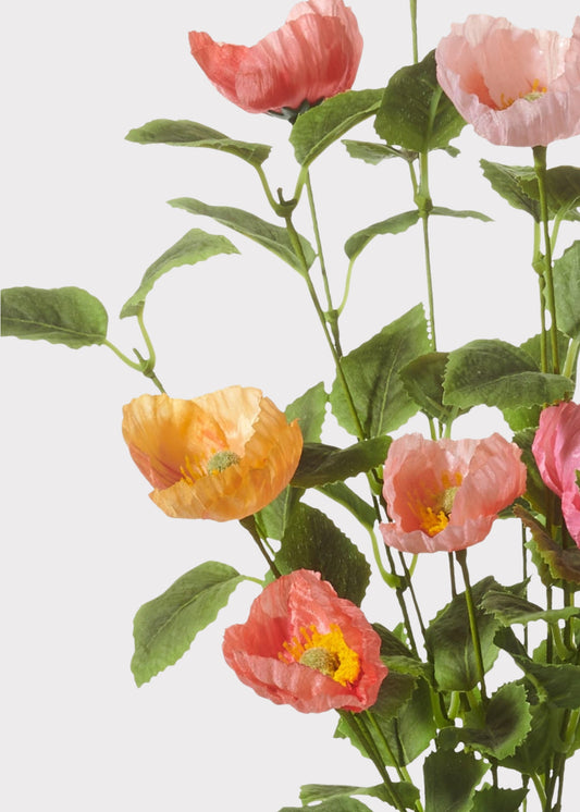 Artificial Poppy Flower Bush in Pink and Coral - 21.5"