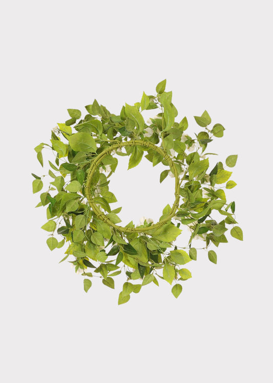 White Artificial Wild Rose Flower and Leaf Wreath - 22"