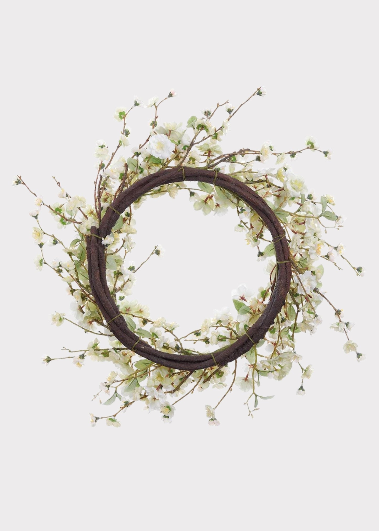 Artificial Wispy Cherry Blossom Flower Wreath in Cream Green - 24"