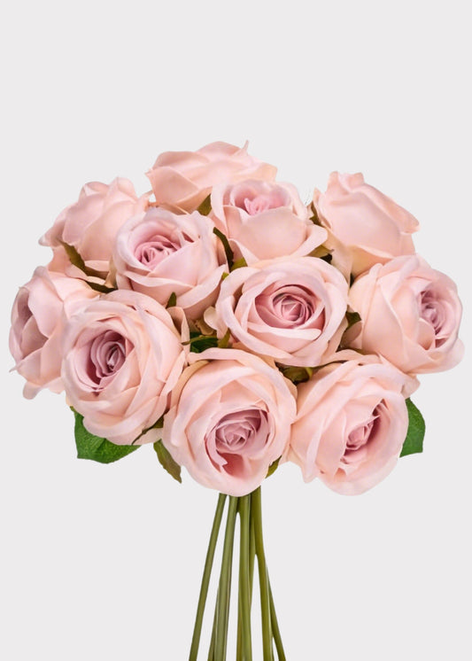 Blush Pink Fake Rose Flower Bundle of 11 - 12"