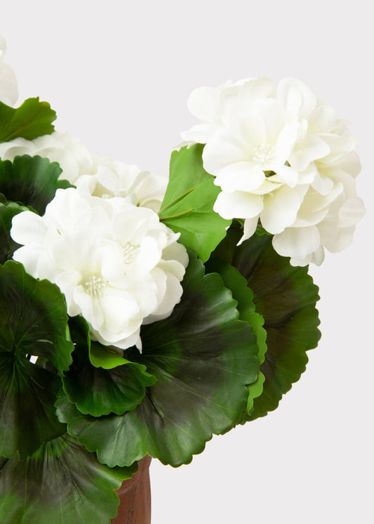 UV Treated Indoor/Outdoor Fake White Geranium Plant in Clay Pot - 16"