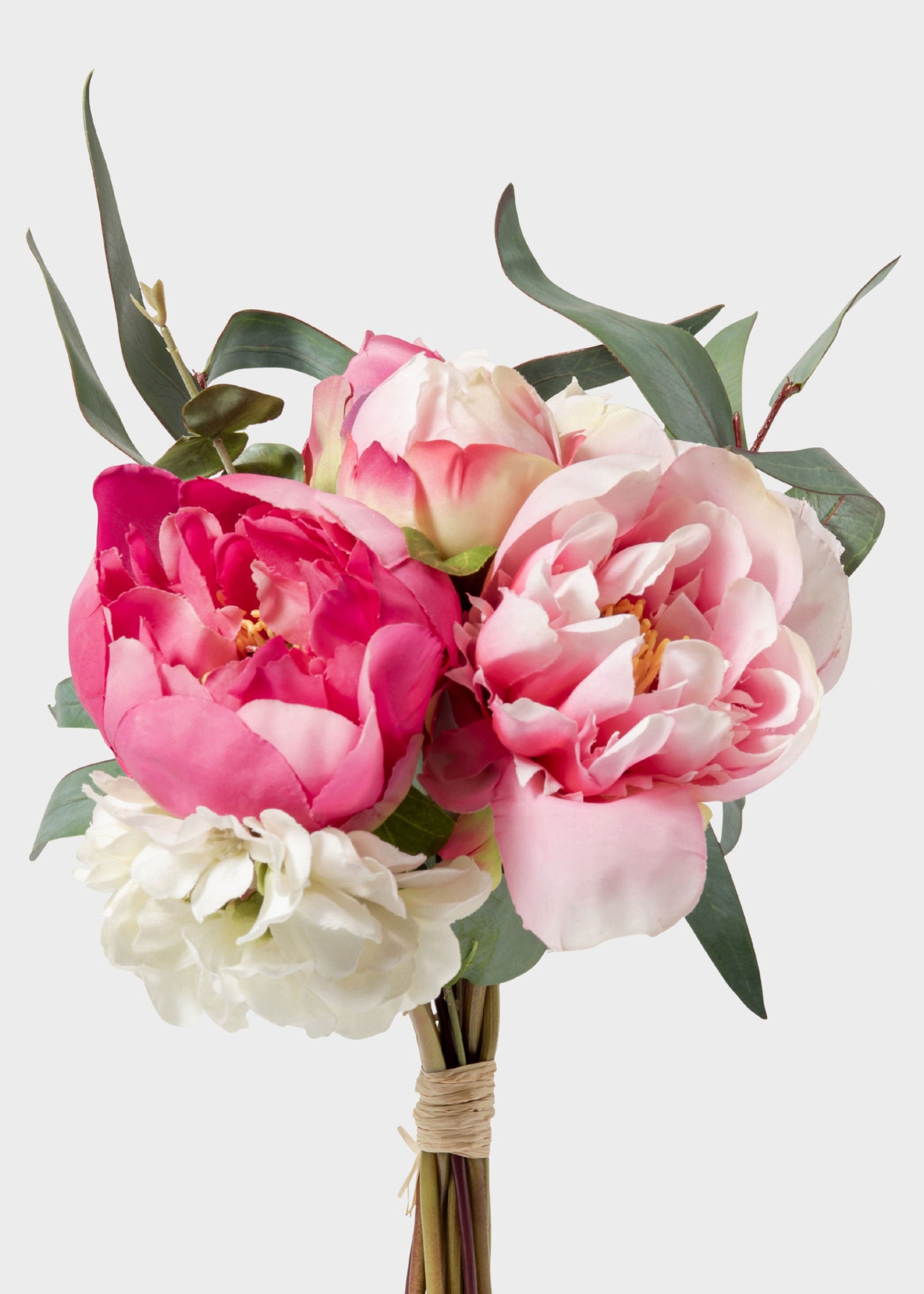 Pink Cream Fake Peony Flower Bouquet - 13"