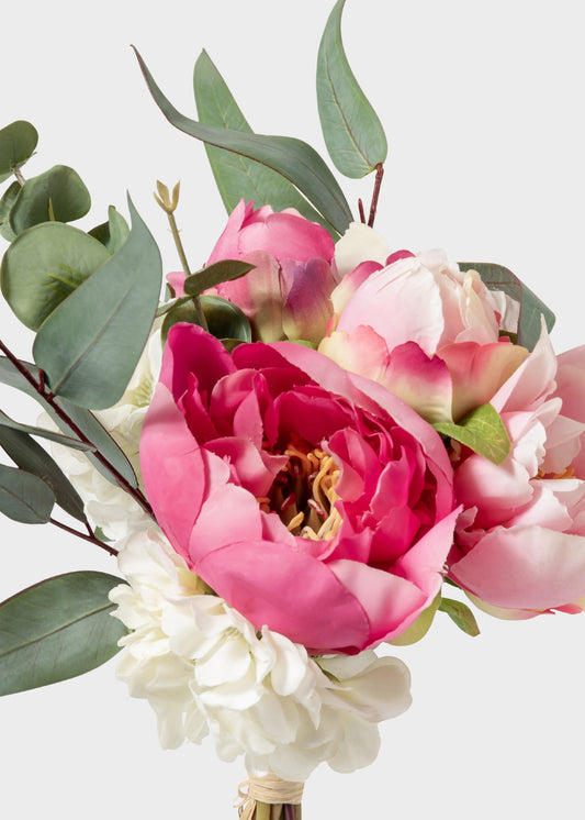 Pink Cream Fake Peony Flower Bouquet - 13"
