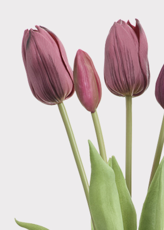 Plum Purple Real Touch Dutch Tulip Spring Flower Bouquet - 16"