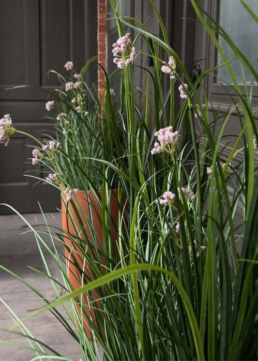 Mauve Fake Flower and Milkweed Grass Potted Plant - 35"