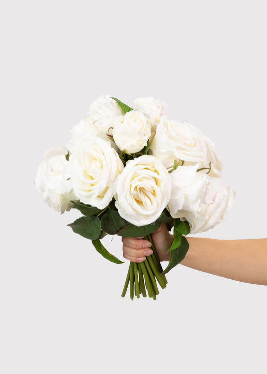 Premium Faux-Ever Rose Bouquet in Cream - 12"