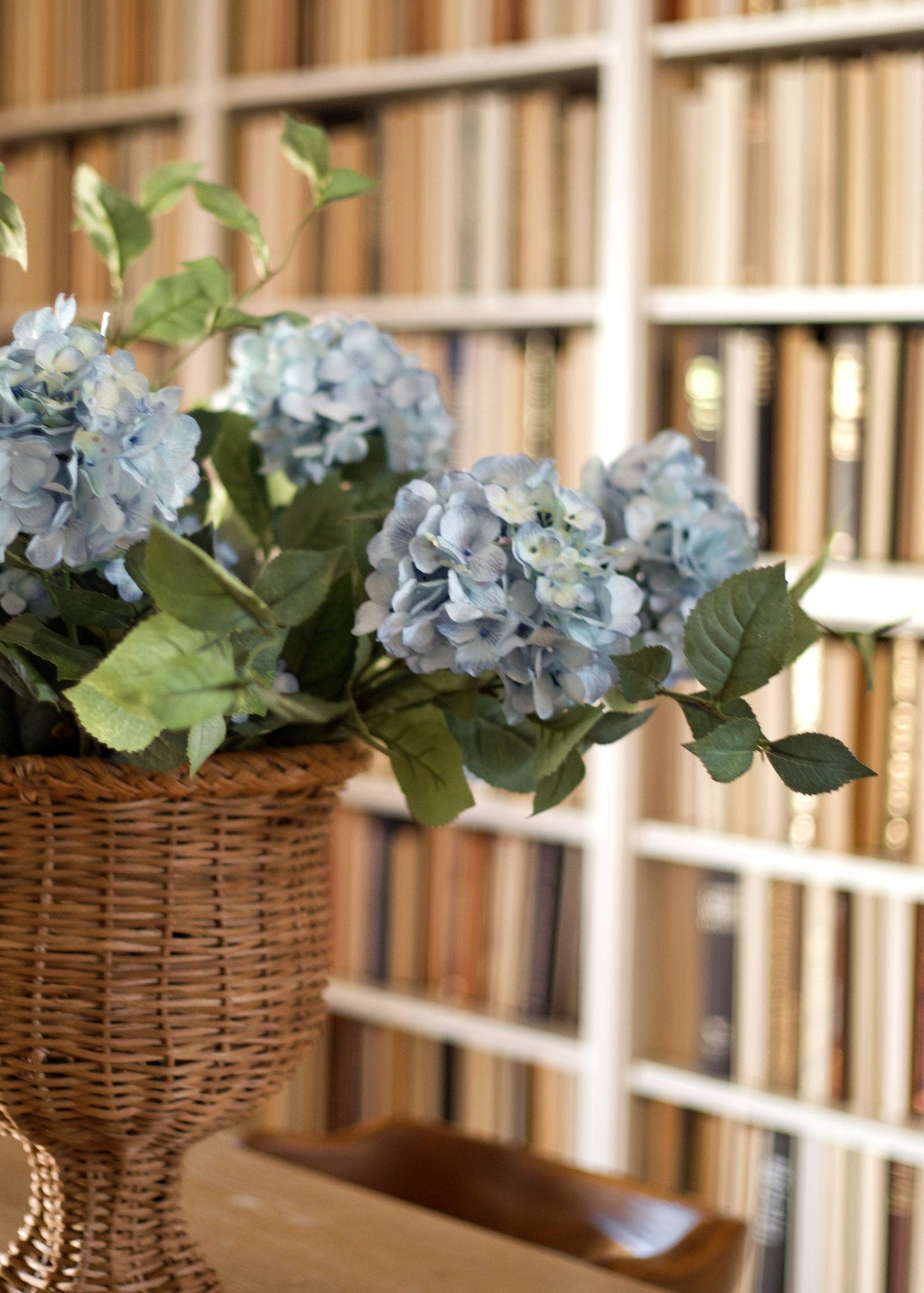 Light Blue Hydrangea Basket Tabletop Design