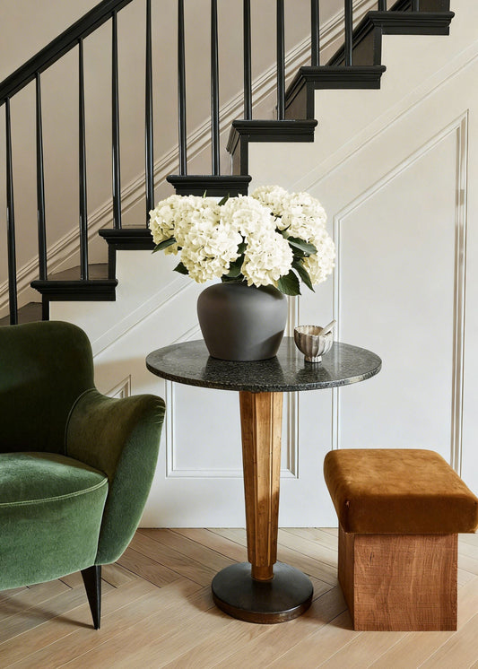 Large Talc White Hydrangea in Smokey Slate Vase Design