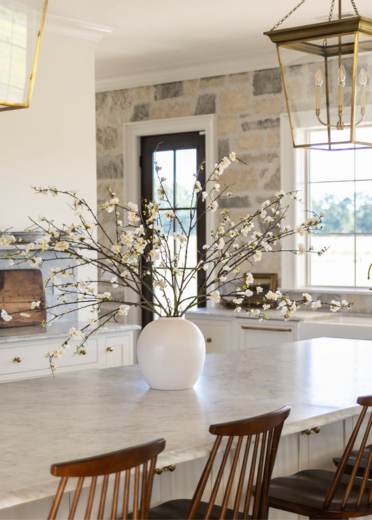 Large Luxe-Faux™ Cream Quince Branch with Konos Vase Design