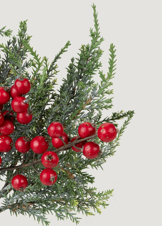 Artificial Winter Cedar Pick with Red Berries - 14"