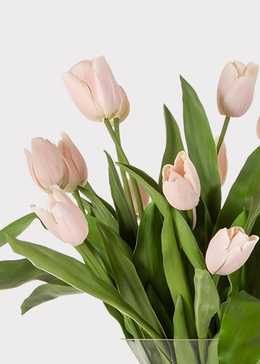 Pink Artificial Tulip Arrangement in Footed Glass Vase - 31"