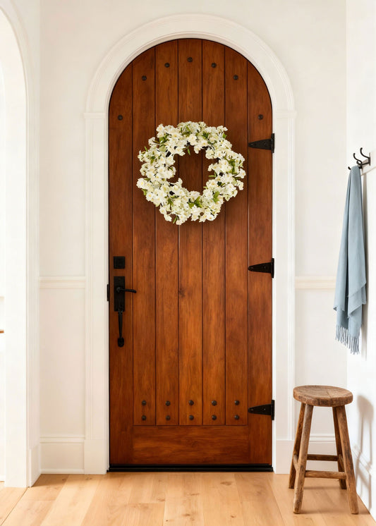 Fake Cherry Blossom Wreath in White - 24"