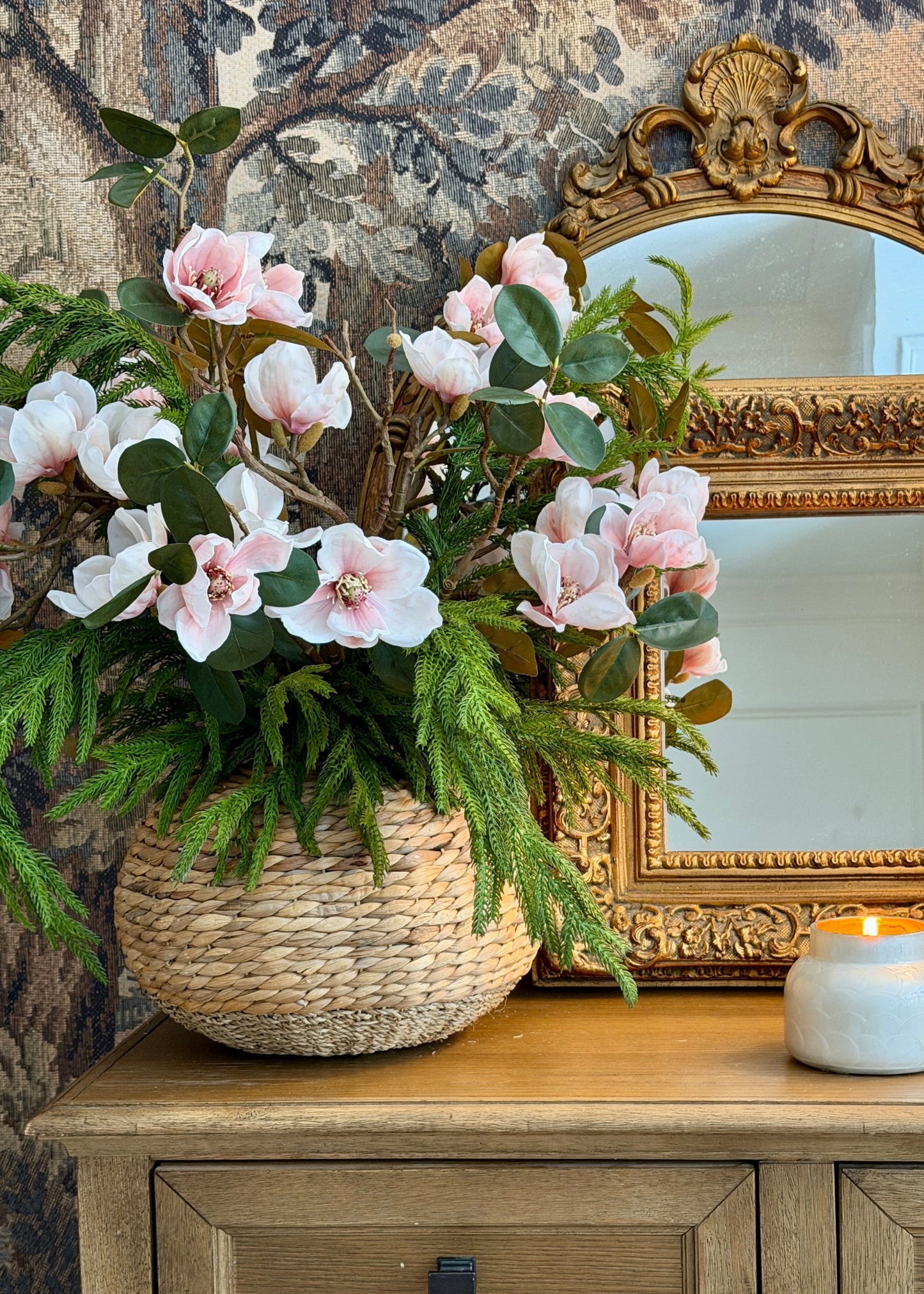 Artificial Magnolia Flower Branch in Blush - 40"
