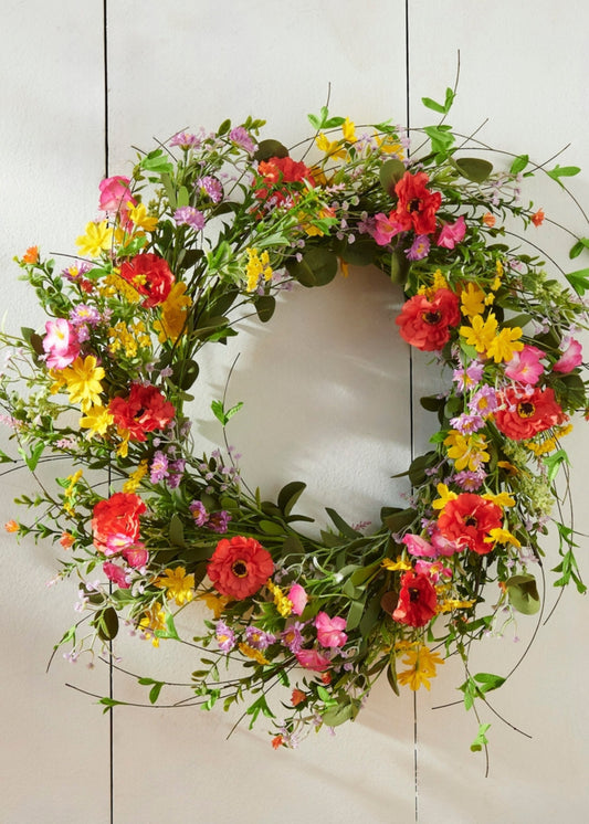 Colorful Spring Floral Artificial Wreath - 24"