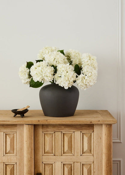 Large Talc White Hydrangea in Smokey Slate Vase Design