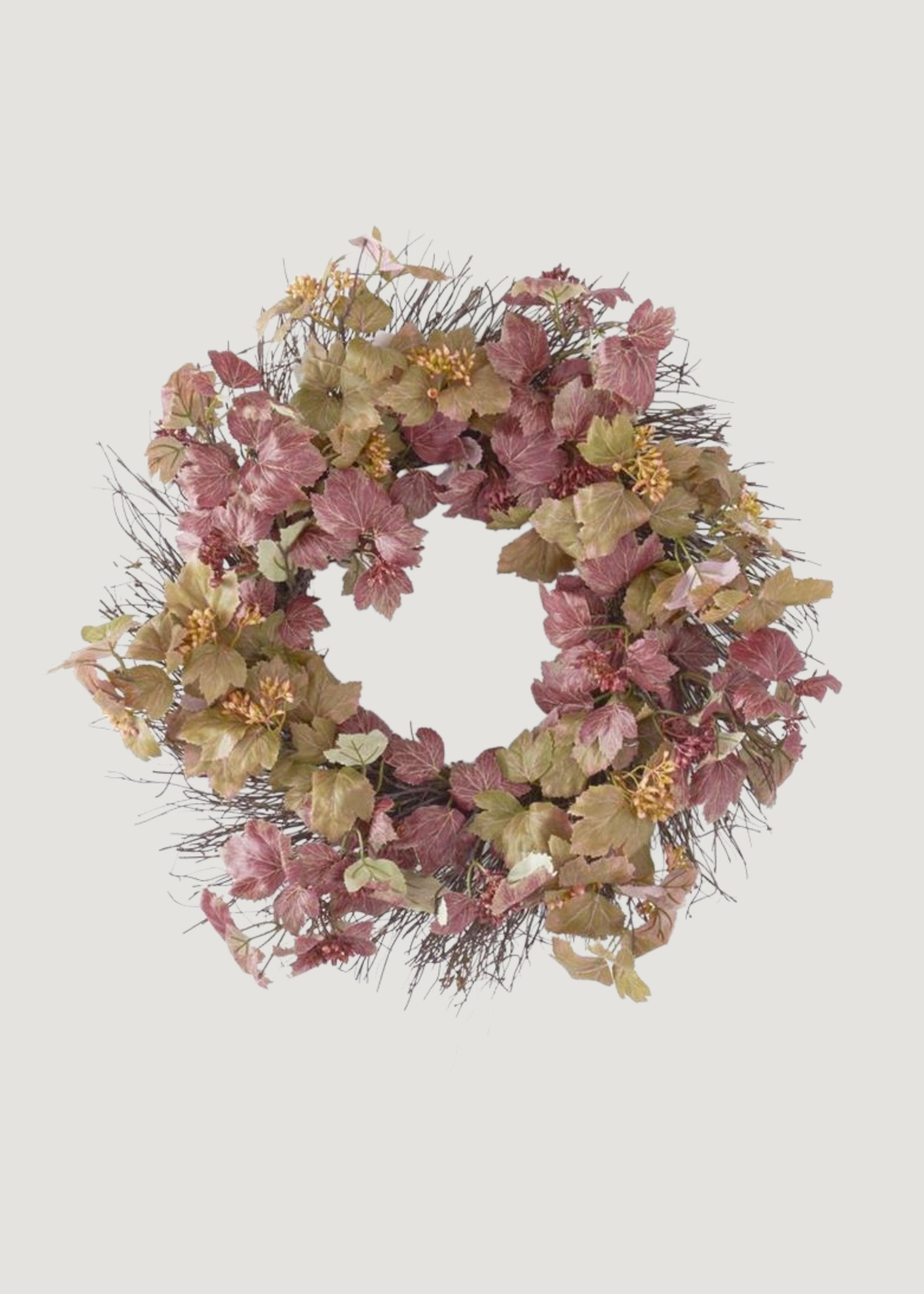 Vintage Burgundy and Green Fake Ivy Leaves Fall Wreath - 24"