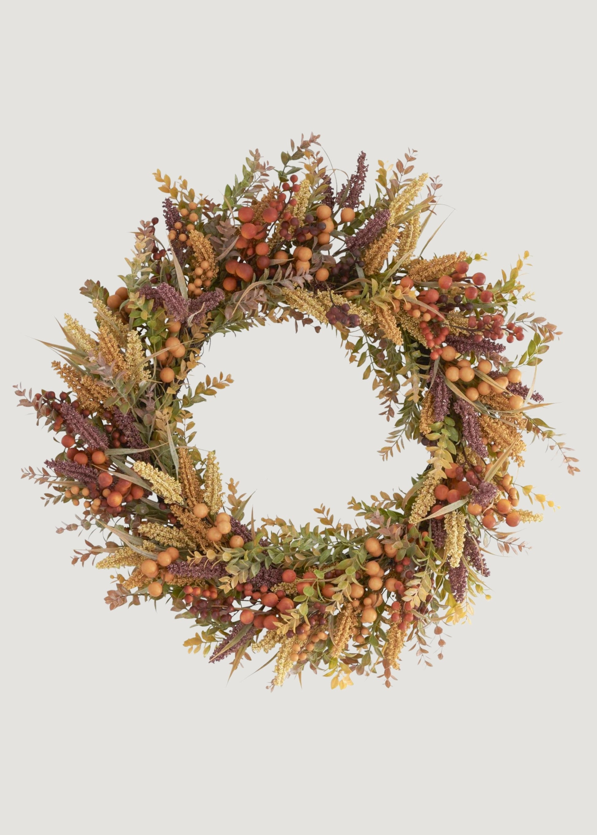 Colorful Mixed Fake Fall Foliage and Berry Wreath - 30"