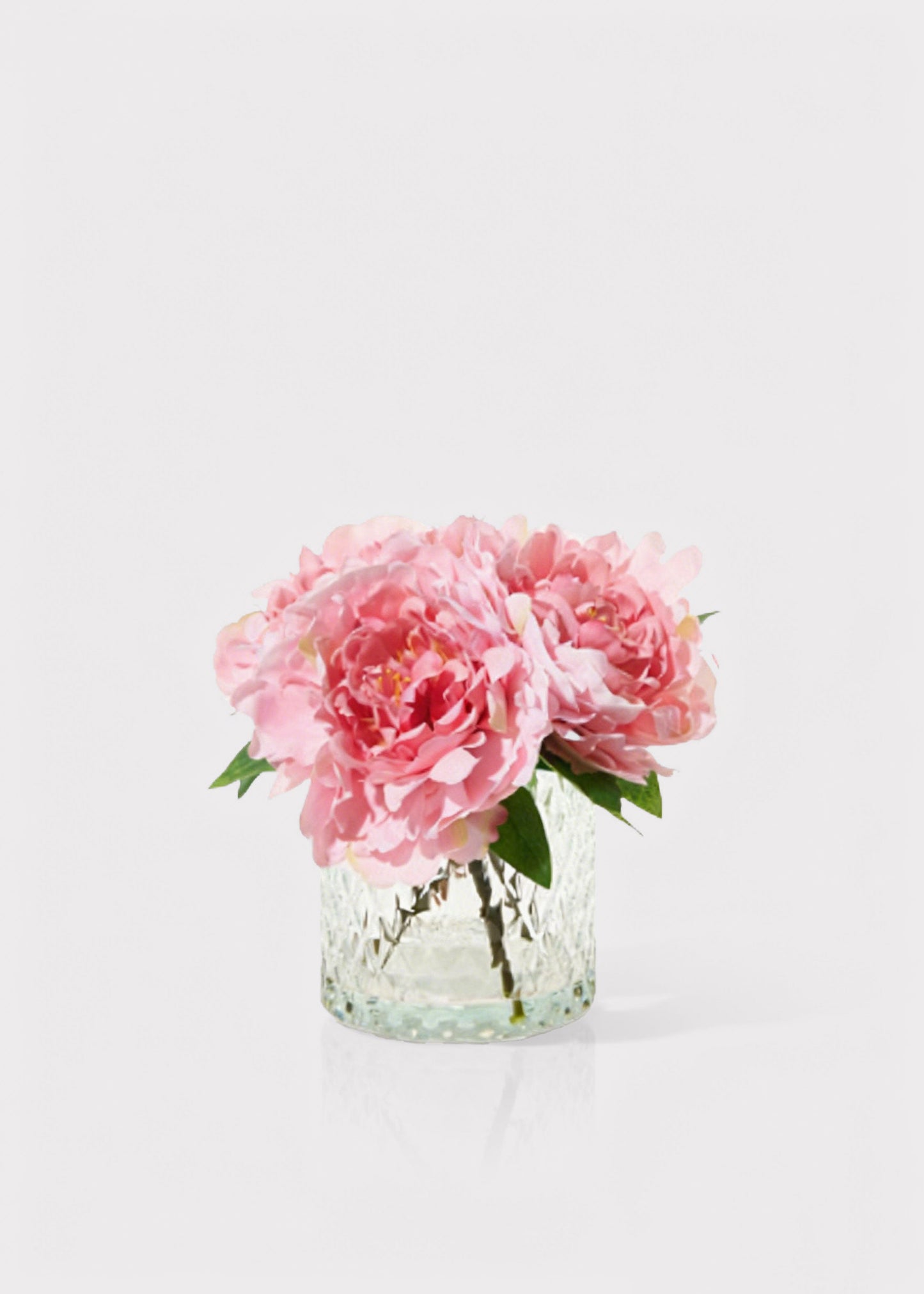 Set of 2 - Pink Fake Peony Flower Arrangement in Glass Vase - 8.5"