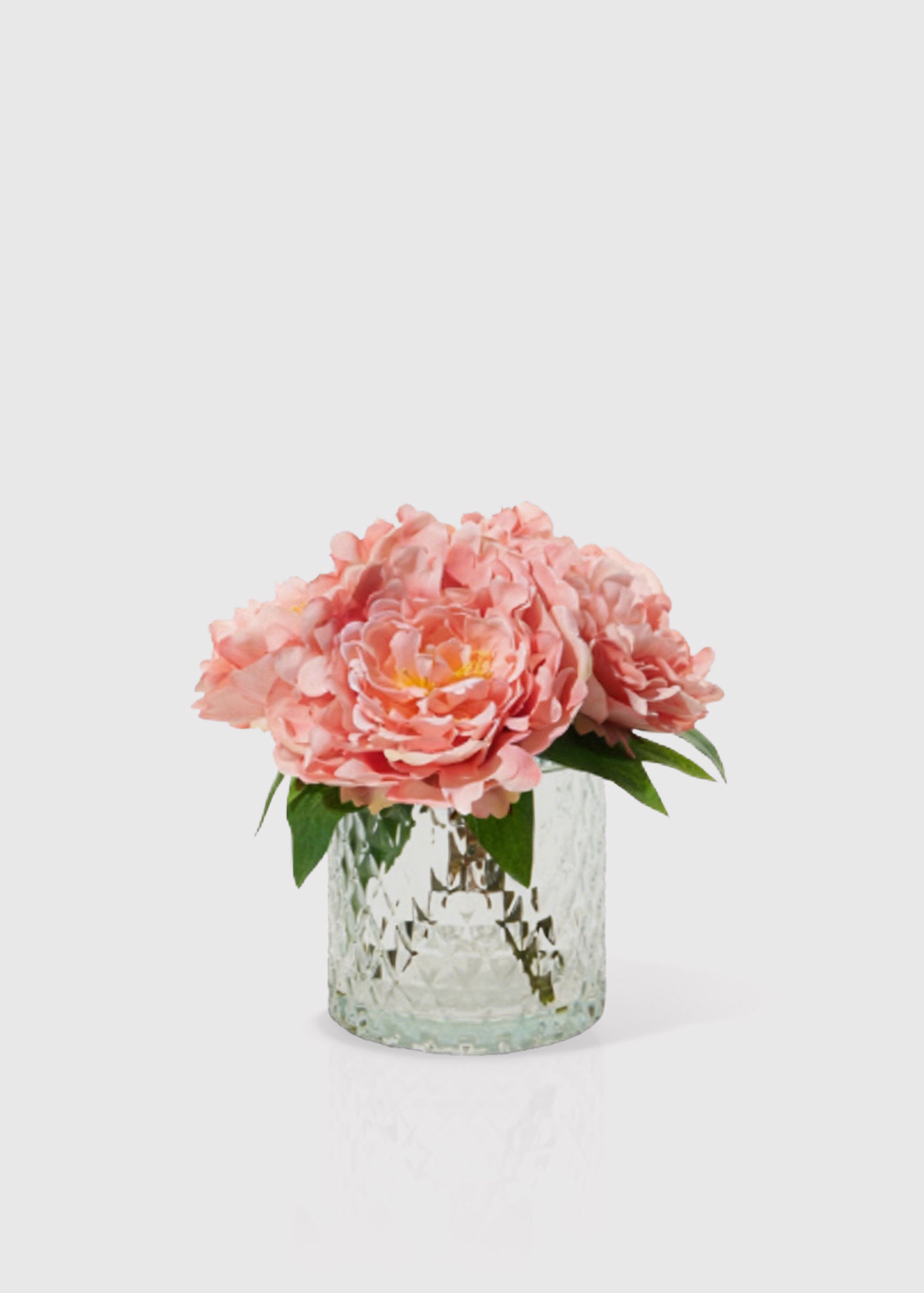 Set of 2 - Pink Fake Peony Flower Arrangement in Glass Vase - 8.5"
