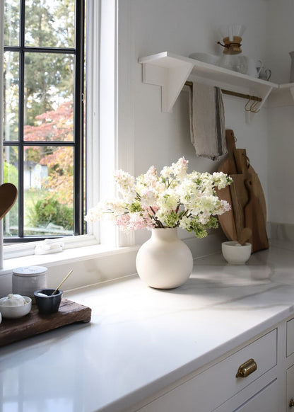 Afloral™ Creamy White Round Ceramic Vase - 8"