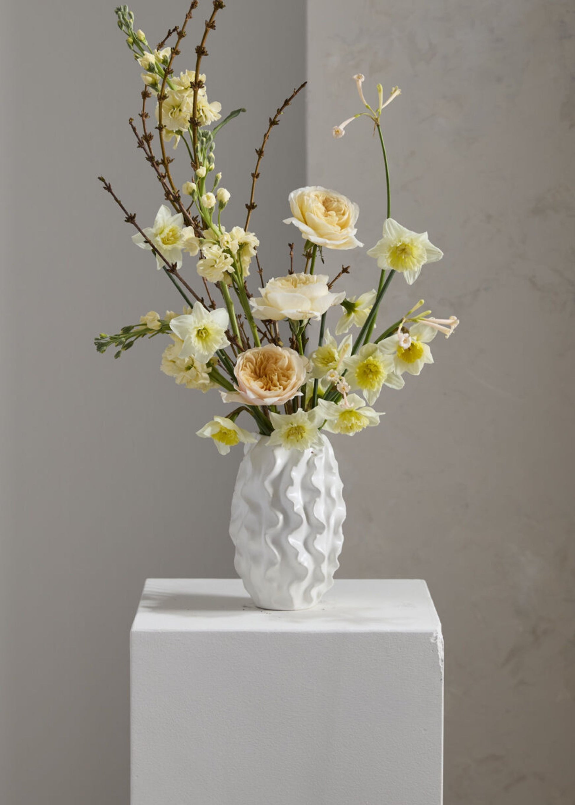Matte White Ceramic Ruffle Vase - 8"