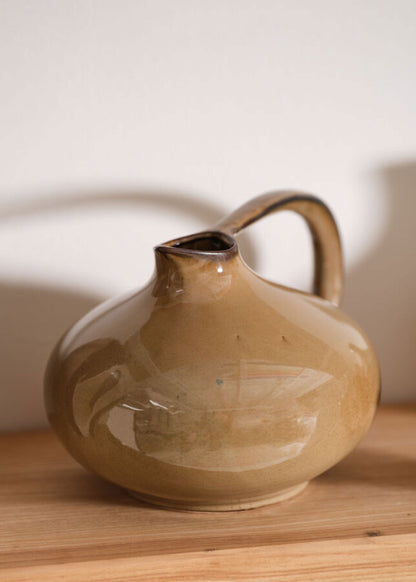 Large Ceramic Pitcher Vase with Handle in Caramel Glaze - 8.25"