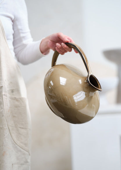 Large Ceramic Pitcher Vase with Handle in Caramel Glaze - 8.25"