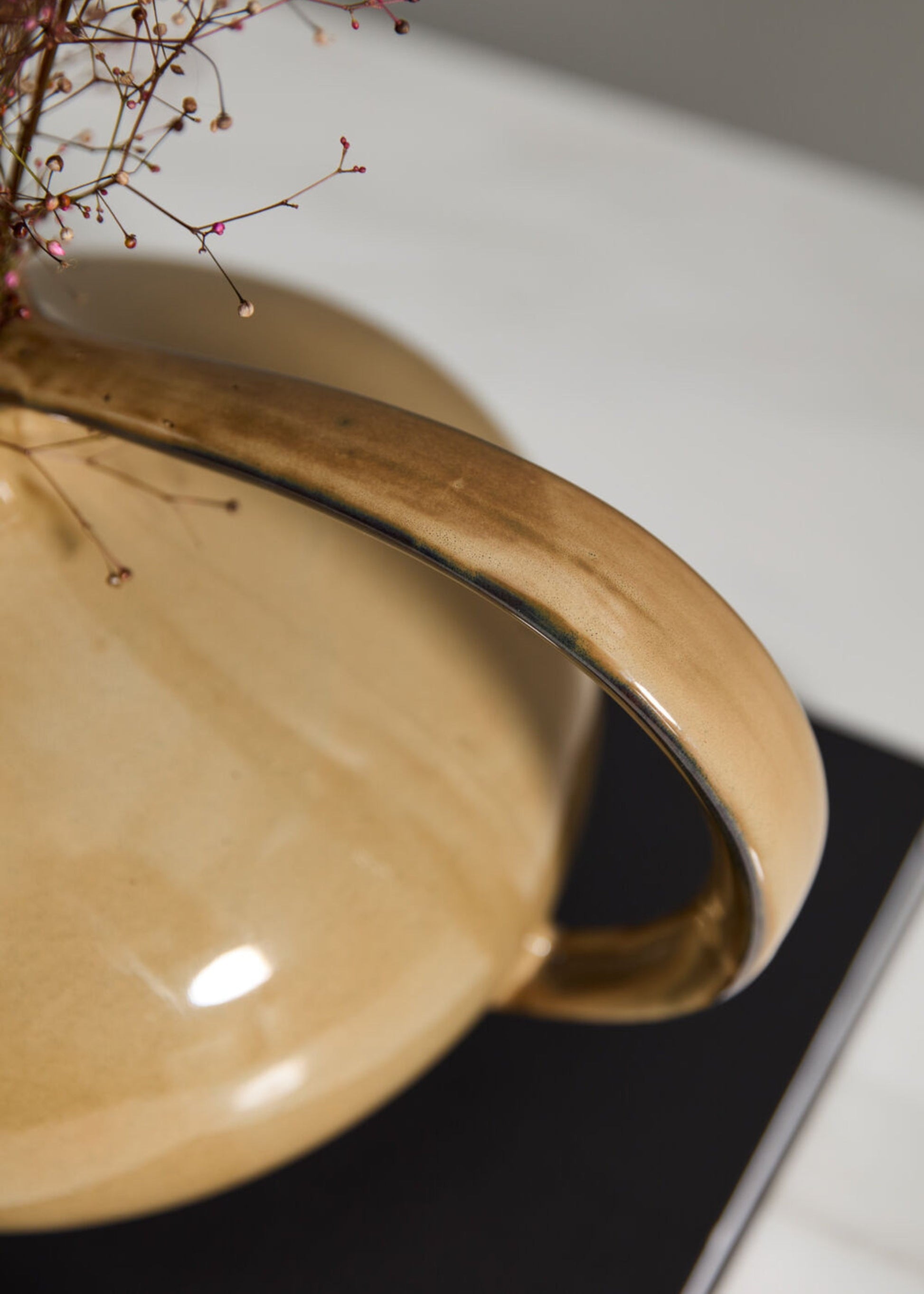 Large Ceramic Pitcher Vase with Handle in Caramel Glaze - 8.25"