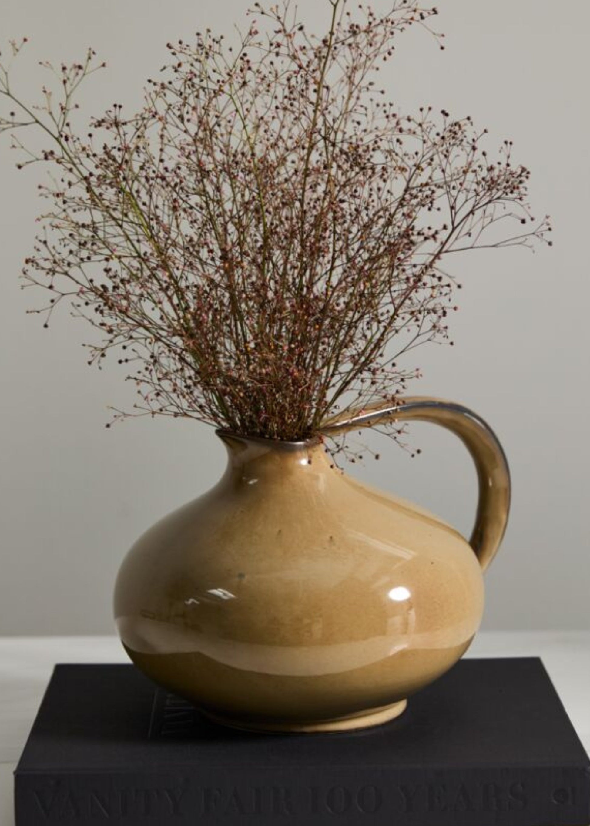 Large Ceramic Pitcher Vase with Handle in Caramel Glaze - 8.25"