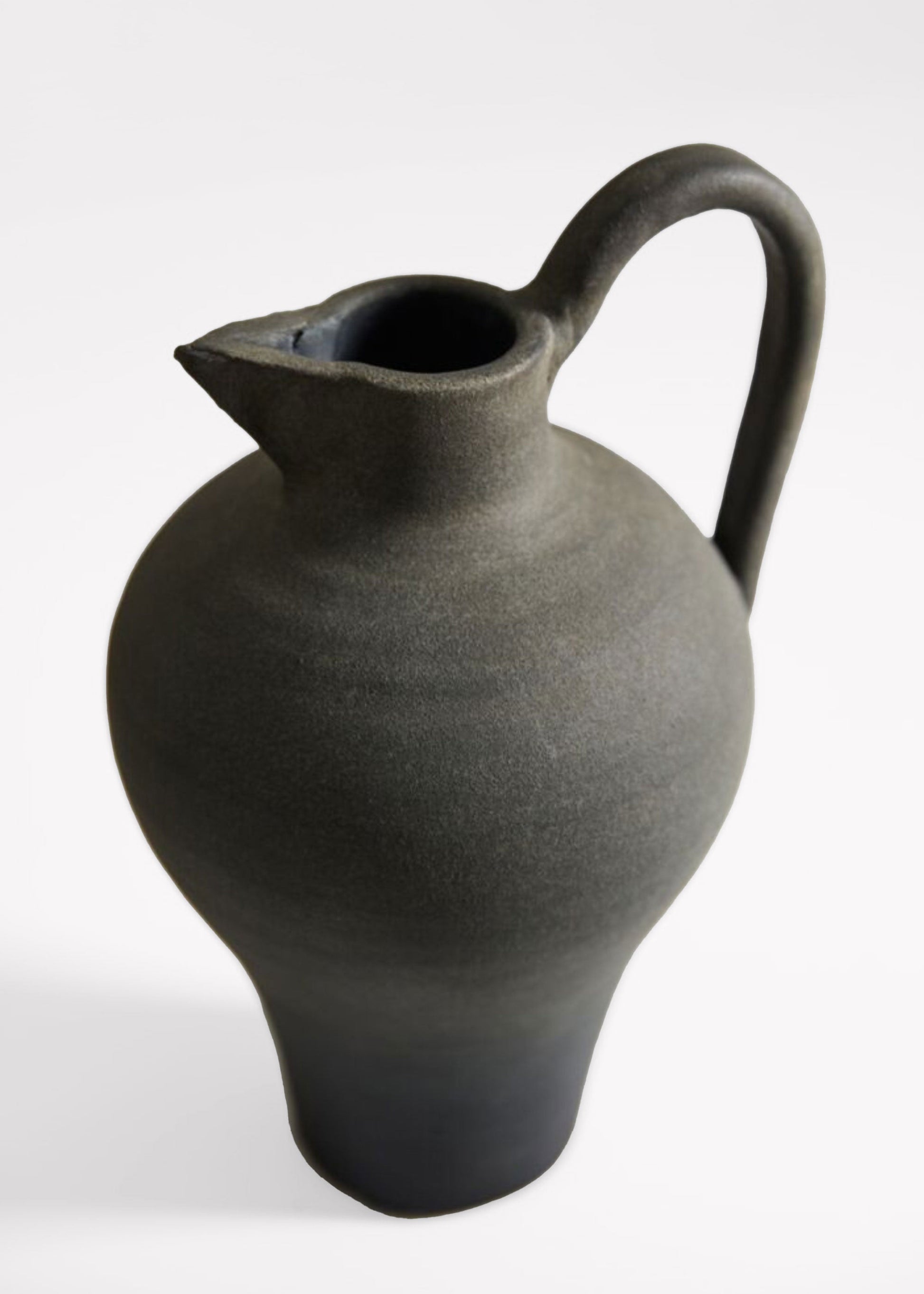 Handmade Terra Cotta Pitcher Vase with Handle in Aged Black - 11.75"