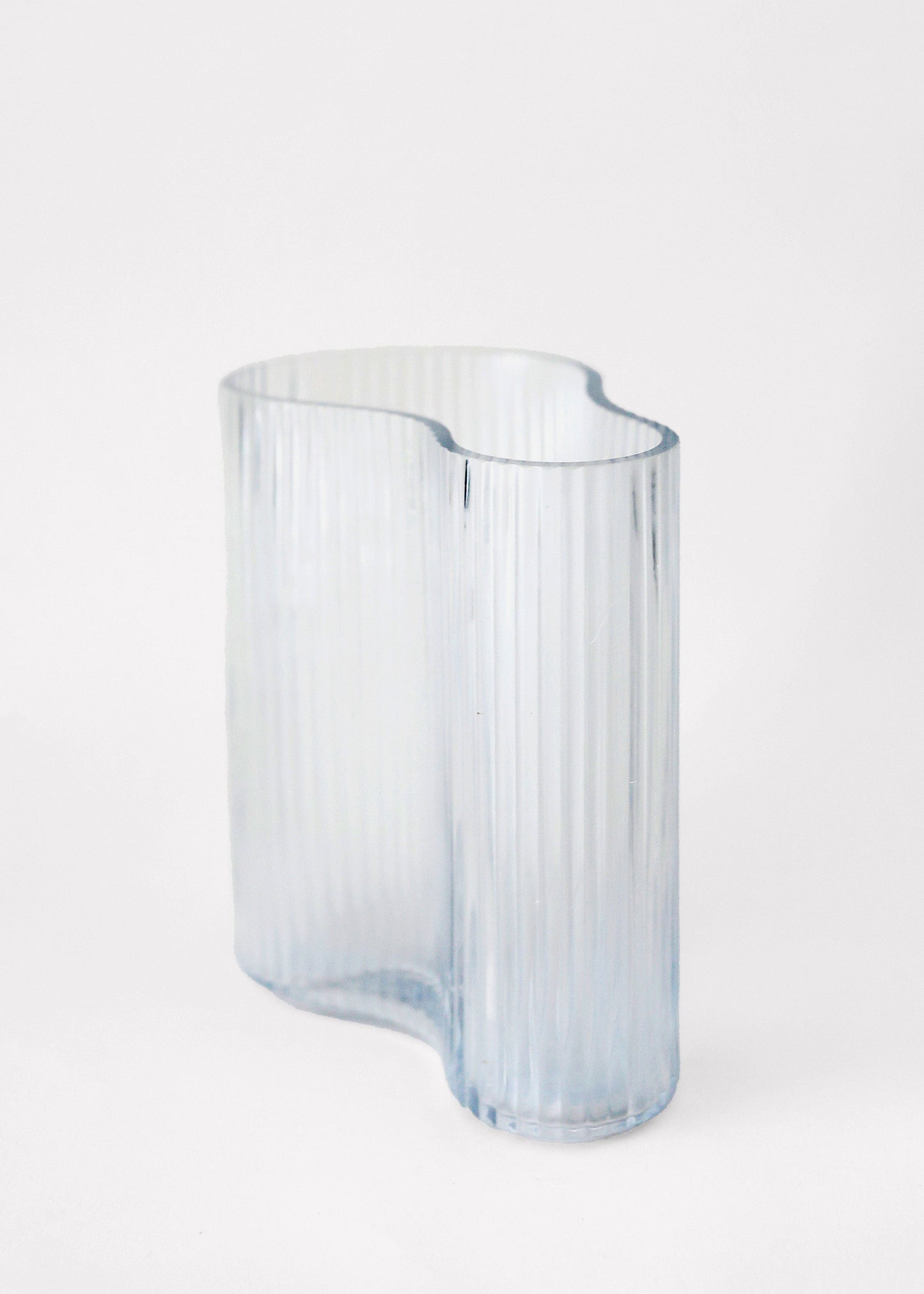 Clear Glass Ridged Asymmetrical Vase - 7.75"