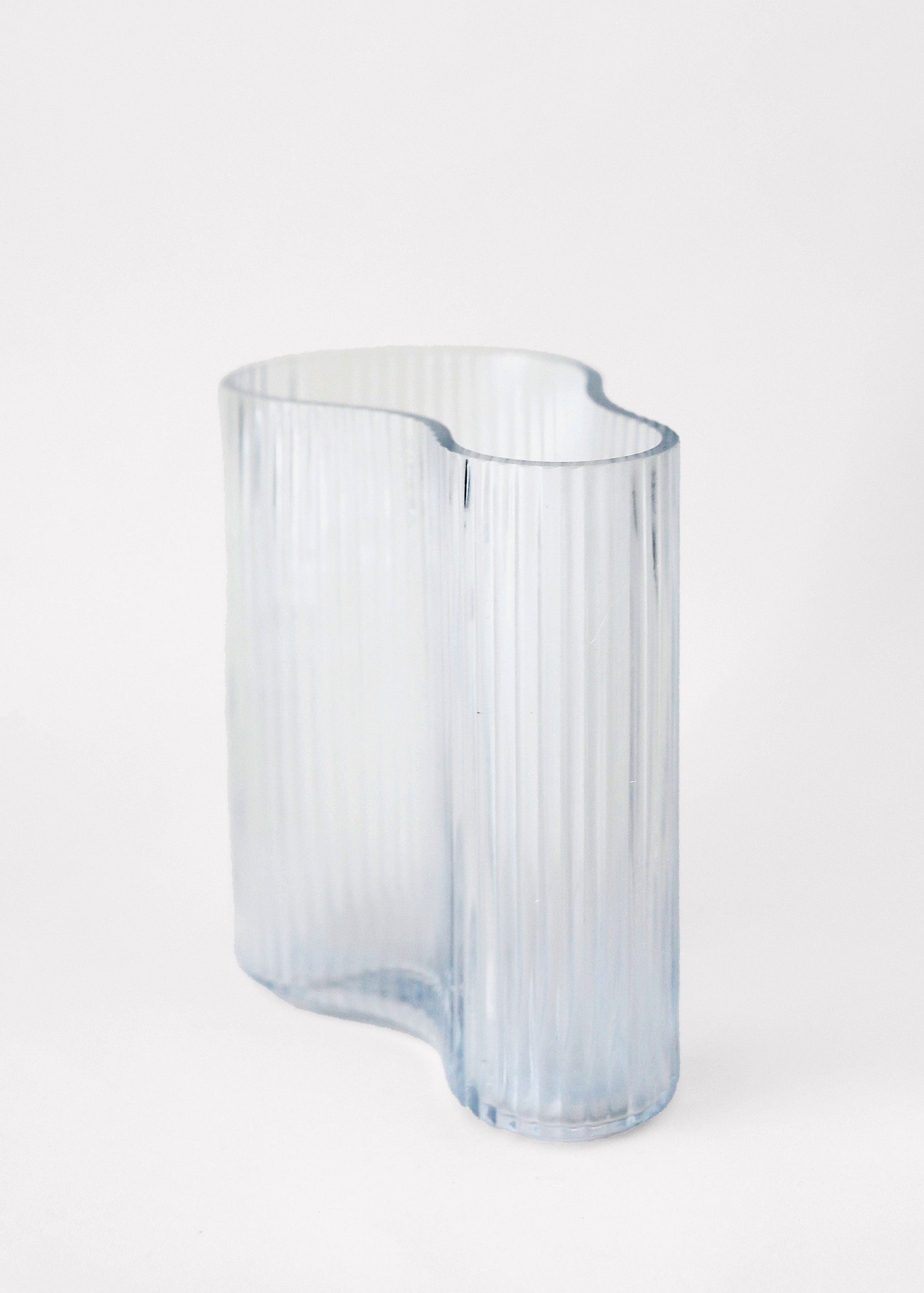 Clear Glass Ridged Asymmetrical Vase - 7.75"