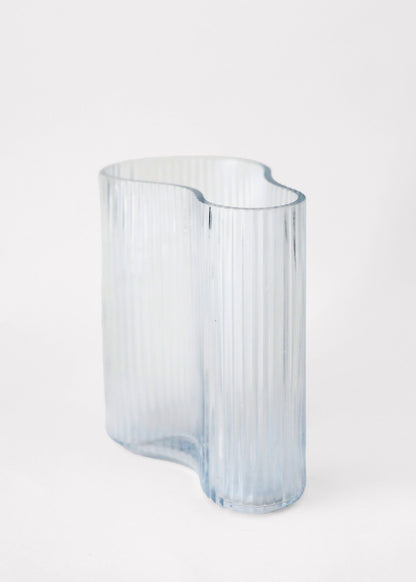Clear Glass Ridged Asymmetrical Vase - 7.75"