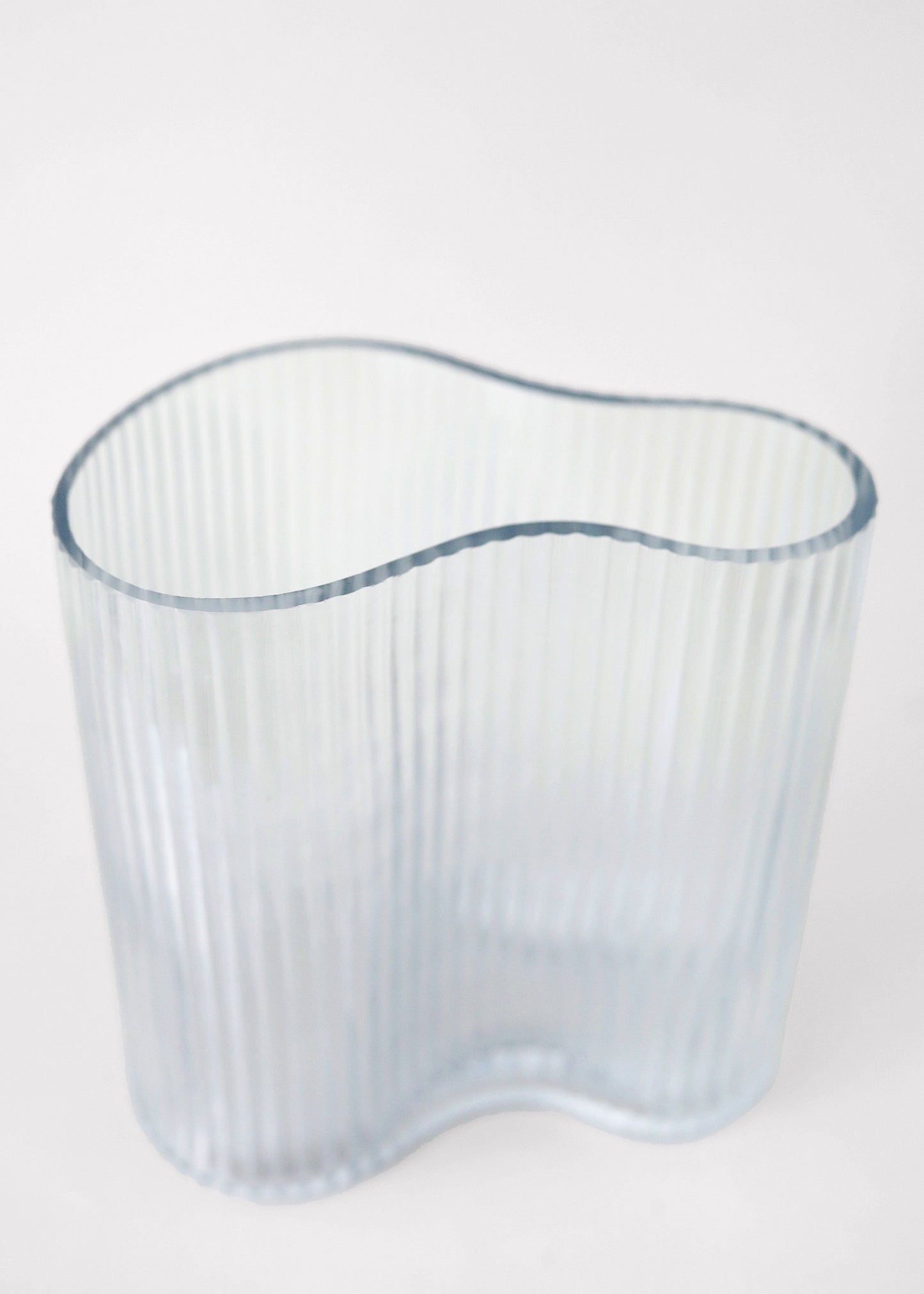 Clear Glass Ridged Asymmetrical Vase - 7.75"