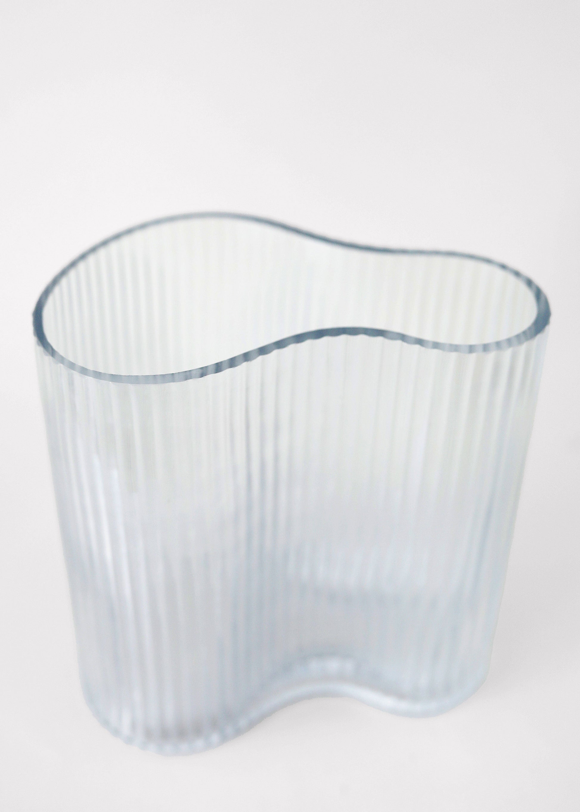 Clear Glass Ridged Asymmetrical Vase - 7.75"